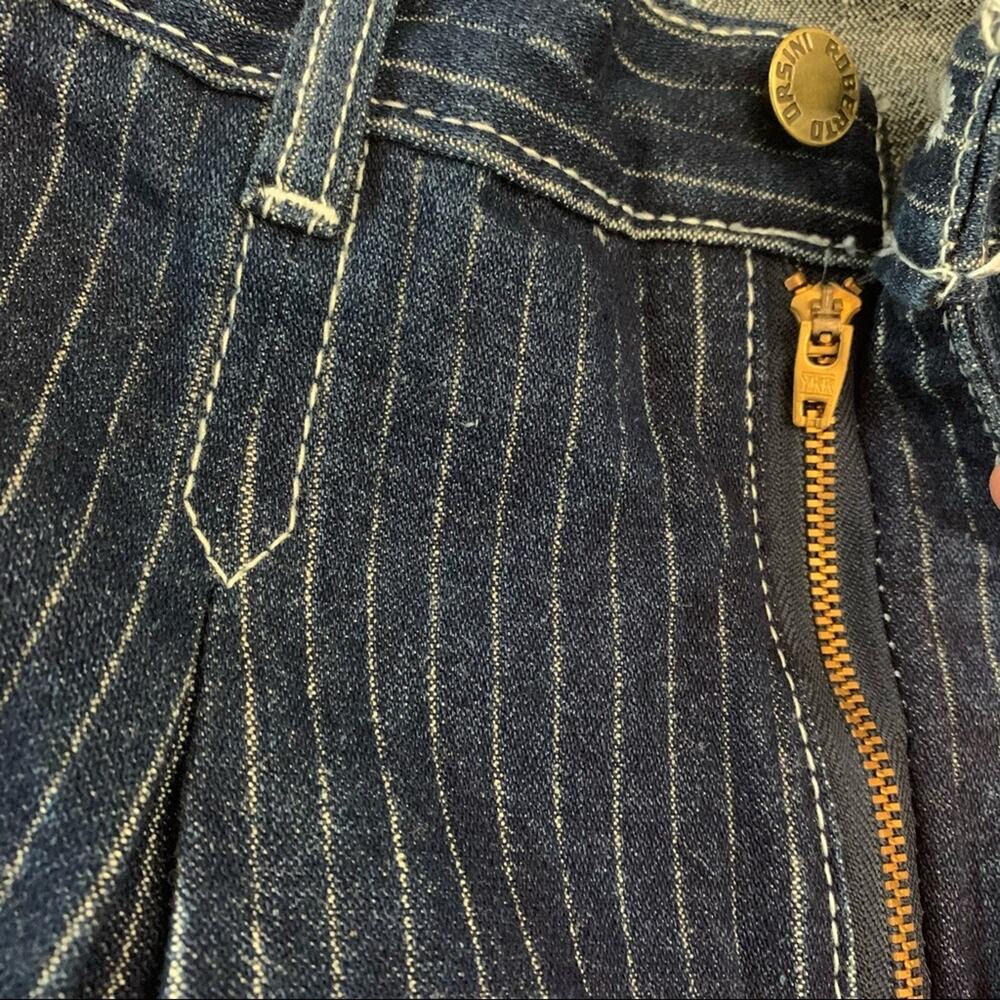Vintage Pinstripe Jeans Size 9/10 Roberto Orsini Pleated High Waist D Ring Belt - Picture 12 of 13
